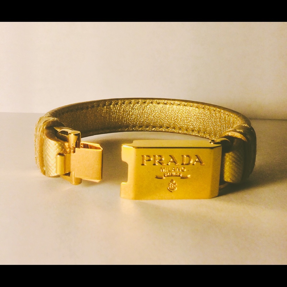 Prada Gold Plate and Beige Leather Bracelet - Picture 3 of 12